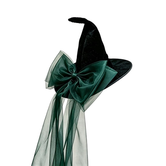 EliteGoogv Women's Halloween Witch Hat Gothic Pointed Wide Brim Party Hat with Ribbon Bow and Ruffled Masquerade Dress Hat for Adults