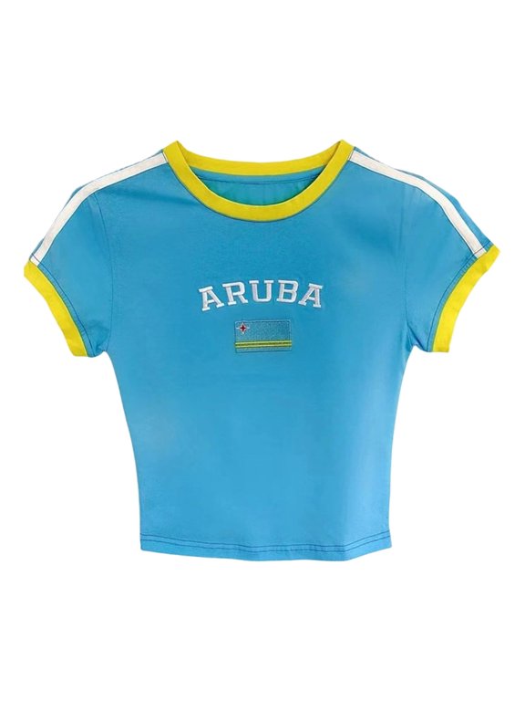 Women's Letter Print Tee Tops Short Sleeve Crew Neck T-shirts All-Day Comfort Relaxed Fit Outfits Activewear Summer Fall Dailywear Blouse,Sky Blue,S