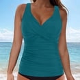 thumbnail image 1 of EliteGoogv Women's Tankini Top V Neck Wide Strap Beachwear Stretchy Solid Color Swimwear Water Sports Surfing Pool Party Bathing Suits,Blue,2XL, 1 of 4