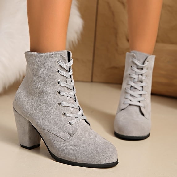 EliteGoogv Womens Ankle Boots Chunky Heel Lace Up Closure Faux Suede Boots For Women Casual Fall Winter Footwear US:7