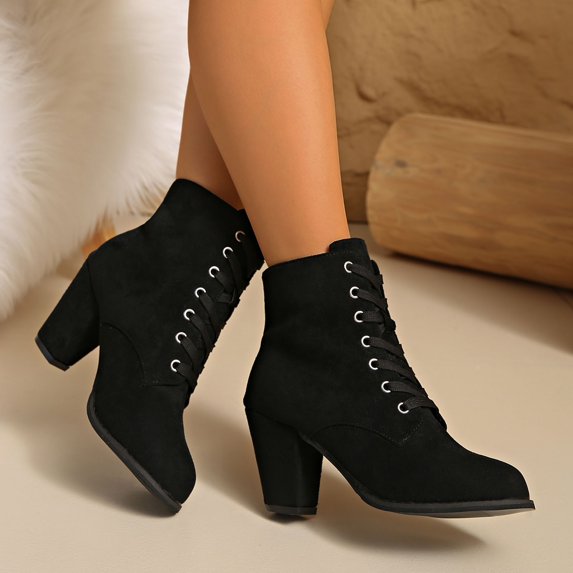 EliteGoogv Womens Ankle Boots Chunky Heel Lace Up Closure Faux Suede Boots For Women Casual Fall Winter Footwear US:8