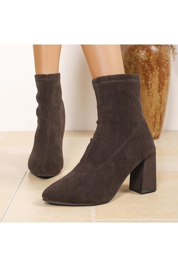 Womens Ankle Boots Velvet Flat Slip On Shoes For Women Sleek Monochrome Casual Everyday Booties Footwear Brown US:5.5