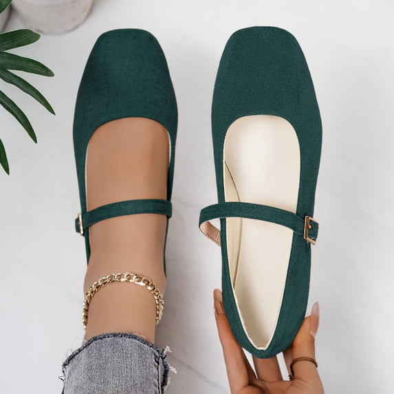 EliteGoogv Womens Ballet Flats Square Toe Slip On Casual Shoes For Women Comfortable Lightweight Flats Footwear GN1 US:5.5