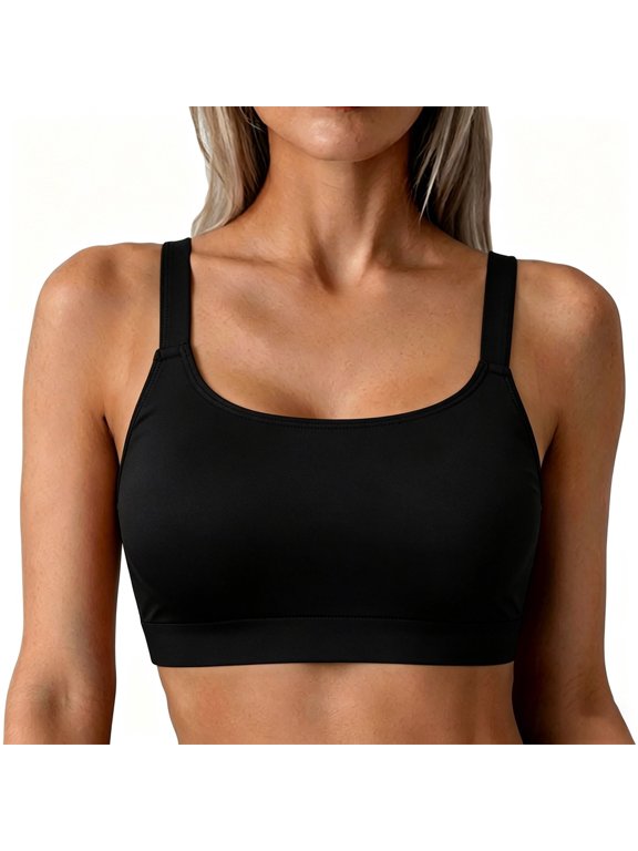 Womens Bikini Top Full Coverage Padded Sports Bra Square Neck Cropped Swimsuit Top For Women Wide Straps Summer Swimwear 2XL Black