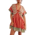 thumbnail image 1 of EliteGoogv Womens Boho Dresses Deep V Neck Short Sleeve Mini Dresses For Women Loose Fit Ruffle Hem Summer Dresses Vacation Beach Vacation Dresses Red, 1 of 8