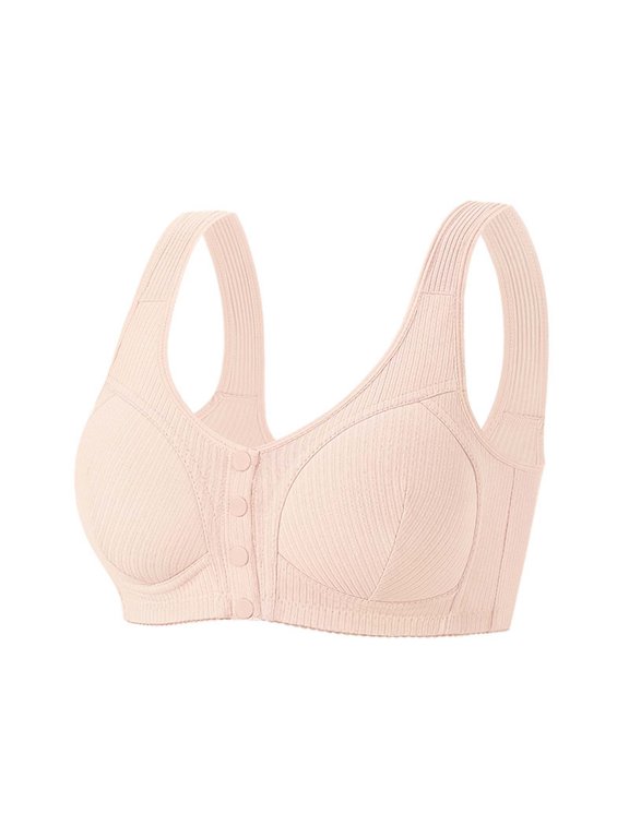 Womens Bras Front Closure Seamless Cotton Wide Straps Bras For Women Adjustable Wireless Plus Size Bras Everyday Full Coverage Bras Beige 58