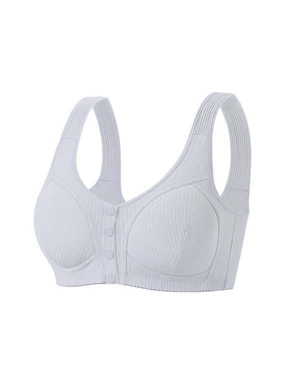 Womens Bras Front Closure Seamless Cotton Wide Straps Bras For Women Adjustable Wireless Plus Size Bras Everyday Full Coverage Bras Grey 62