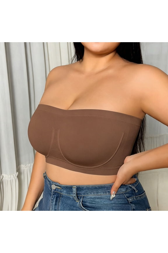 Womens Bras Seamless Anti Slip Strapless Bras Grip Band Bras For Women Full Coverage Plus Size Bras Everyday Bandeau Bras Brown 4XL
