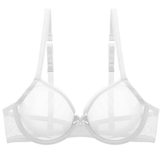 EliteGoogv Womens Bras See Through Mesh Soft Underwire Bras For Women Sheer Sexy Padded Lace Bras Everyday Support Bras White L-36