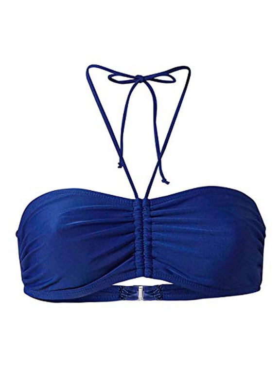 Womens Bras Strapless Ruched Seamless Bandeau Bras For Women Backless Padded Summer Vacation Swimwear Bikini Tops Blue 2XL