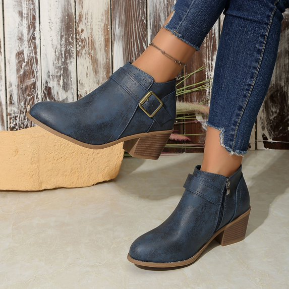EliteGoogv Womens Chunky Heel Buckle Ankle Boots Fall Winter Fashion Booties For Ladies Boots US:7.5