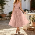 thumbnail image 1 of EliteGoogv Womens Cocktail Dresses Sleeveless V Neck Midi Dresses For Women Belted Waist Flowy Fit Summer Dresses Evening Party Dresses Pink, 1 of 5
