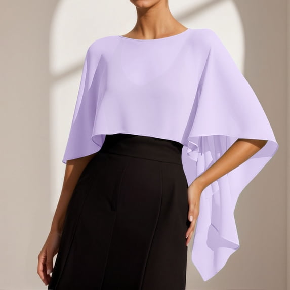 EliteGoogv Womens Elegant Formal Evening Dress Shawl Bridal Wedding Party Cover Up Sun Protection Flattering Cape Solid Color Chiffon Outerwear,PP2,One Size