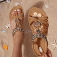 thumbnail image 1 of EliteGoogv Womens Flat Sandals Bohemian Hollow Out Rhinestone Flower Arch Support Toe Post Sandals For Women Summer Beach Shoes Womens Sandals Brown US :8, 1 of 9