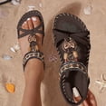 thumbnail image 1 of EliteGoogv Womens Flat Sandals Bohemian Hollow Out Rhinestone Flower Arch Support Toe Post Sandals For Women Summer Beach Shoes Womens Sandals Coffee US :6, 1 of 9