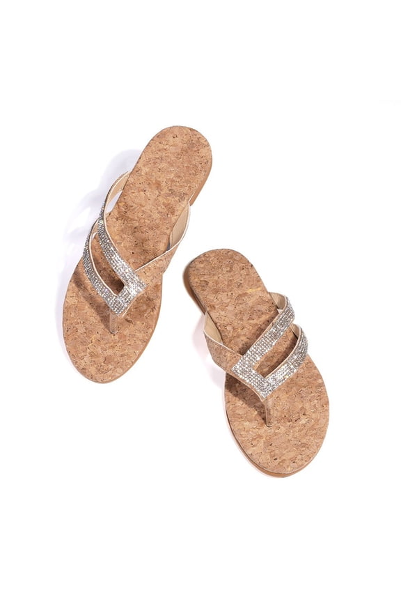 Womens Flip Flops Thong Clip Toe Flat Soft Sole Leopard Print Crystal Detail Slide Slippers for Women Cork Sole Casual Beach Sandals US :7