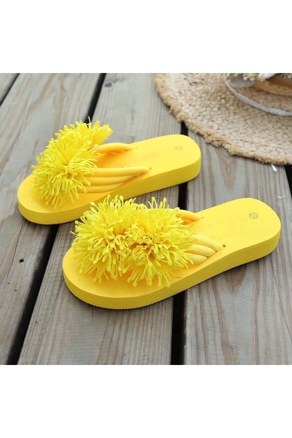 Womens Flower Platform Flip Flops Comfortable Thick Sole Wedge Slippers Summer Beach Casual Non Open Toe Thong Sandals for Daily Wear,US:8