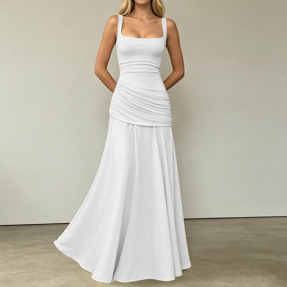 EliteGoogv Womens Formal Dresses Sleeveless Fitted Waist A Line Evening Gowns For Women Party Prom Cocktail Dresses White XL