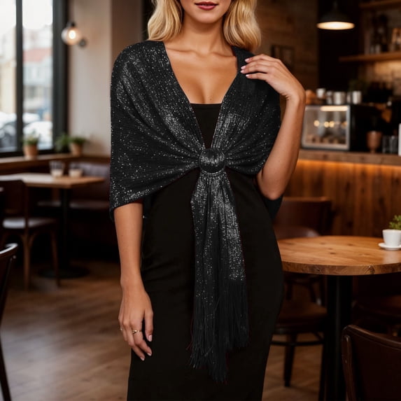 EliteGoogv Womens Formal Evening Dress Shawl Bridal Bridesmaid Wedding Party Cover Up Wrap Scarf Ball Gown Accessory Half Neck Formal Apparel,Black,One Size