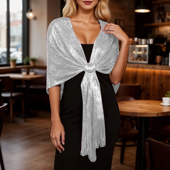 EliteGoogv Womens Formal Evening Dress Shawl Bridal Bridesmaid Wedding Party Cover Up Wrap Scarf Ball Gown Accessory Half Neck Formal Apparel,Silver,One Size