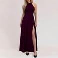 thumbnail image 1 of EliteGoogv Womens Halter Neck Sexy High Slit Maxi Dress Elegant Formal Evening Gown Bodycon Fit Special Occasion Party Wear,Red,S, 1 of 4