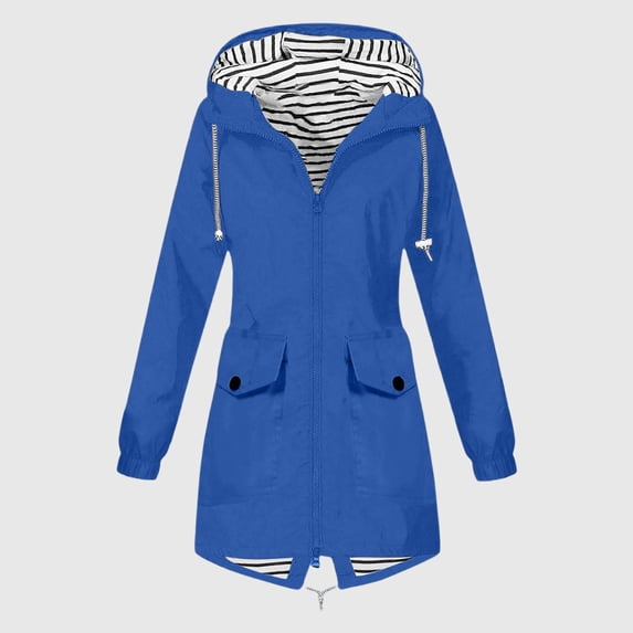 EliteGoogv Womens Hooded Trench Coats Long Belted Jackets For Women Travel Outerwear Casual Jackets Blue L