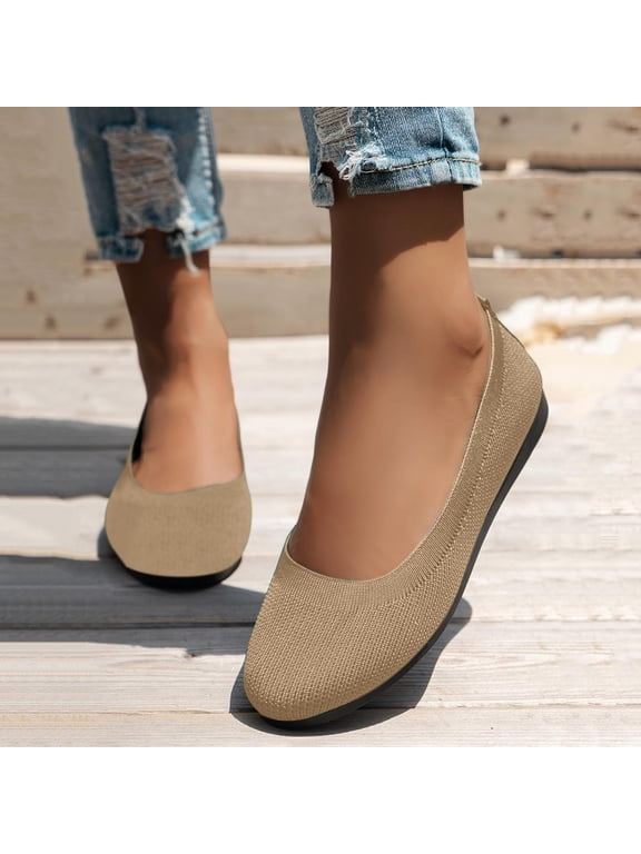 Womens Knit Slip On Shoes Canvas Upper Round Toe Flat Sole Casual Sneakers for Women Non Slip Rubber Sole Breathable Ballet Footwear US :9