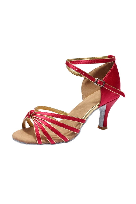 Womens Latin Dance Shoes High Heel Sandals For Women Knot Decor Buckle Strap Dress Shoes Comfortable Mid Heel Sole Dance Sandals US :6