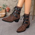thumbnail image 1 of EliteGoogv Womens Leopard Print Mid Calf Boots Lace Up Dial Strap Faux Suede Boots For Women Winter Comfortable Footwear US:9, 1 of 9