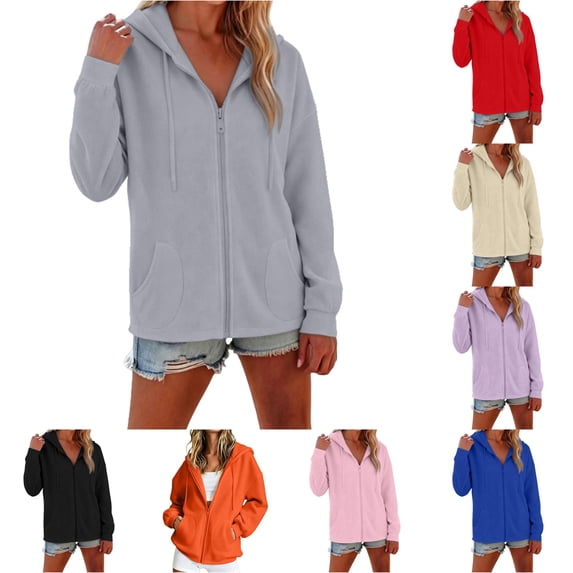 EliteGoogv Womens Lightweight Hoodie Zip Up Soft Breathable Long Sleeve Travel Sweatshirt For Women Relaxed Fit Summer Jacket With Pockets Grey XL