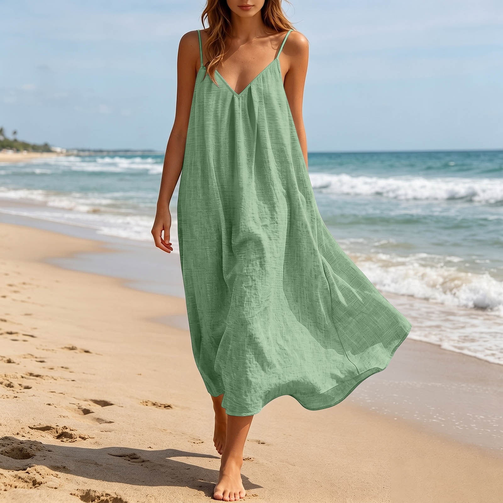 light green slip dress EliteGoogv Womens Long Sleeveless V Neck Backless Drape Nightgown Loungewear For Women Casual Home Wear L Color_Silver