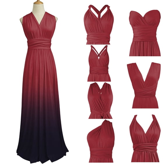 EliteGoogv Womens Maxi Dresses Convertible Straps Backless Long Dresses For Women Gradient Ombre Fit Formal Dresses Elegant Party A Line Dresses Wine