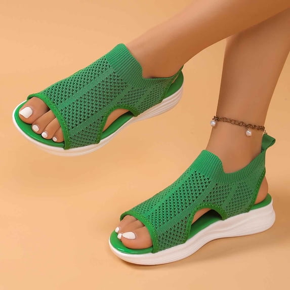 EliteGoogv Womens Mesh Sandals Open Toe Slip On Flat Summer Beach Shoes Sandals For Women Comfortable Walking Shoes Womens Sandals Green US :8.5
