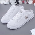 thumbnail image 1 of EliteGoogv Womens Mule Sneakers Canvas Slip On Shoes Low Top Flat Walking Shoes For Women Distressed Frayed Edge Lace Up Loafers Casual Footwear US: 9.5 White, 1 of 9