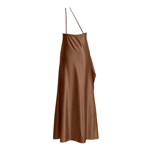 EliteGoogv Womens One Shoulder Dresses Asymmetrical Pleated Slit Satin Dresses For Women Slim Fit Side Slit Summer Dresses Evening Wedding Guest Dresses Brown