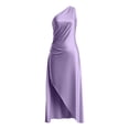 thumbnail image 1 of EliteGoogv Womens One Shoulder Dresses Asymmetrical Pleated Slit Satin Dresses For Women Slim Fit Side Slit Summer Dresses Evening Wedding Guest Dresses Purple, 1 of 5