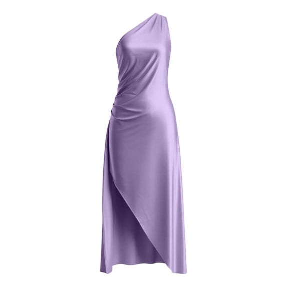EliteGoogv Womens One Shoulder Dresses Asymmetrical Pleated Slit Satin Dresses For Women Slim Fit Side Slit Summer Dresses Evening Wedding Guest Dresses Purple