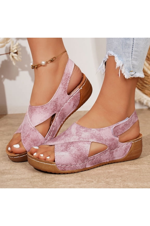 Womens Platform Wedge Sandals Crisscross Strap Slip On Open Toe Summer Beach Shoes For Women Casual Walking Footwear Pink US :7