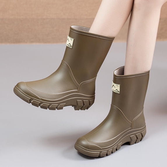EliteGoogv Womens Rain Boots Mid Calf On Waterproof Gardening Boots Rain Boots For Women Non Rubber Sole Cushioned Flexible Outdoor Work Footwear US :6