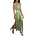 thumbnail image 1 of EliteGoogv Womens Satin Dresses Neck Sleeveless Side Slit Dresses For Women Soft Flowy Fit Dresses Evening Party Formal Dresses Green, 1 of 9