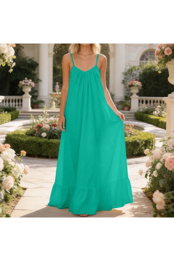 Womens Dresses Spaghetti Strap Open Back Midi Dresses For Women Loose Relaxed Fit Ruffle Hem Beach Dresses Summer Vacation Wedding Guest Dresses Mint Green