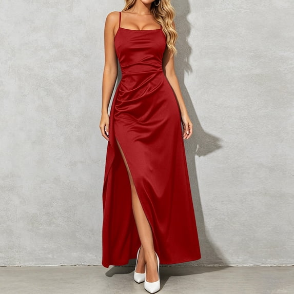 EliteGoogv Womens Dresses Spaghetti Strap Off Shoulder Long Dresses For Women Side Slit Flowy Fit Summer Dresses Date Night Vacation Party Dresses RD2