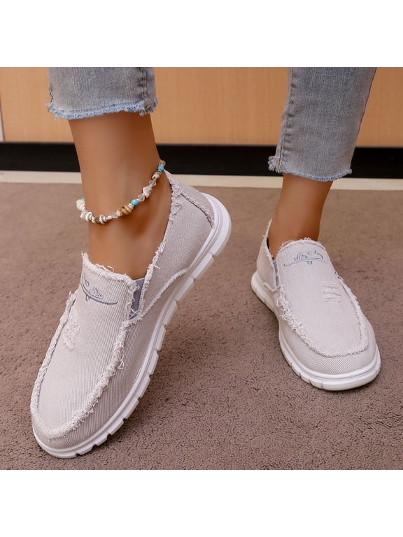 Womens Slip On Shoes Canvas Upper Round Toe Flat Sole Casual Sneakers for Women Non Slip Rubber Sole Lightweight Comfort Footwear US :6