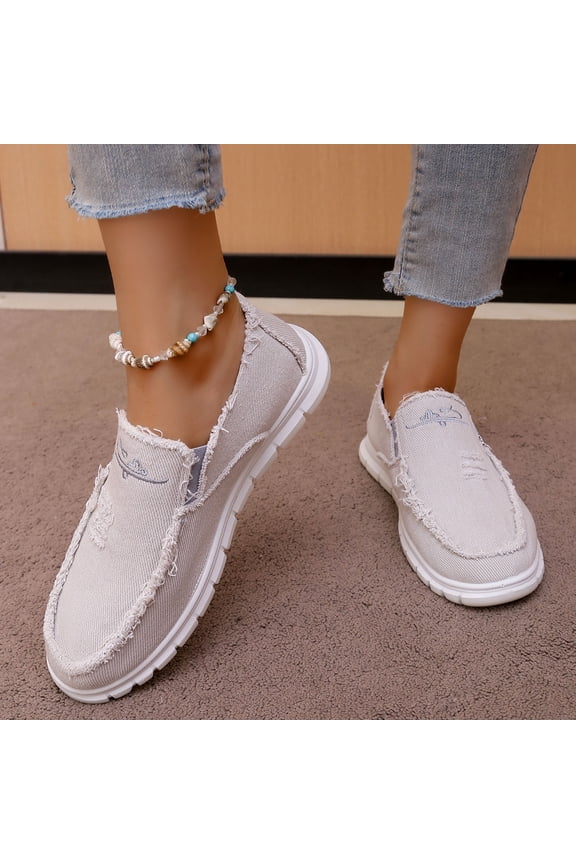 Womens Slip On Shoes Canvas Upper Round Toe Flat Sole Casual Sneakers for Women Non Slip Rubber Sole Lightweight Comfort Footwear US :6