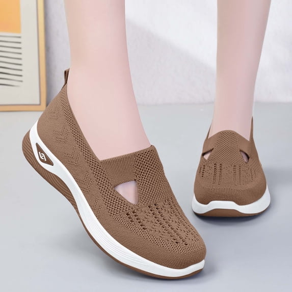 EliteGoogv Womens Slip On Shoes Mesh Upper Round Toe Flat Sole Casual Sneakers for Women Rubber Sole Summer Walking Footwear US :7