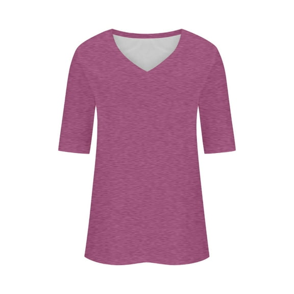EliteGoogv Womens Summer Tops Half Sleeve V Neck Shirts Casual Loose Fit Printed Elbow Length Sleeve Blouses Cozy Womens Tee tops Dark Purple XL