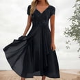 thumbnail image 1 of EliteGoogv Womens Swing Dresses Square Neck Short Sleeve A Line Dresses For Women Relaxed Loose Fit Summer Dresses Beach Vacation Wedding Guest Dresses Black, 1 of 6