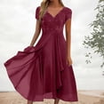 thumbnail image 1 of EliteGoogv Womens Swing Dresses Square Neck Short Sleeve A Line Dresses For Women Relaxed Loose Fit Summer Dresses Beach Vacation Wedding Guest Dresses Wine, 1 of 6