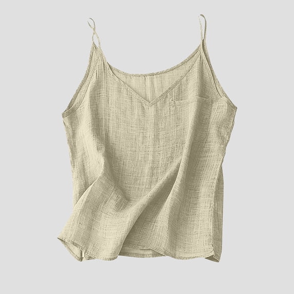 EliteGoogv Womens Tank Tops V Neck Chest Pocket Sleeveless Shirts For Women Summer Daily Vacation Casual Tops Beige L