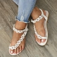 thumbnail image 1 of EliteGoogv Womens Toe Post Sandals Floral Flat Sandals Slip On Boho Summer Beach Shoes Sandals For Women Casual Walking Shoes White US :8, 1 of 9